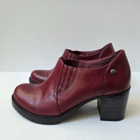 Dansko Adrienne Shoes 36 / 5.5 - 6 Antiqued Red Leather Ankle Bootie Chunky Heel - Picture 1 of 14